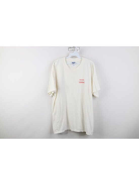 Vintage 90s Y2K Mens XL Spell Out Novell Compaq Computers Short Sleeve T-Shirt